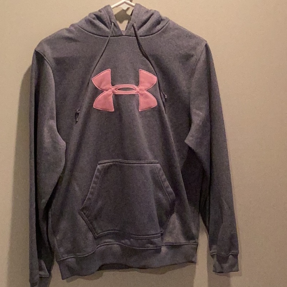 Size small under armour grey and pink hooded sweatshirt